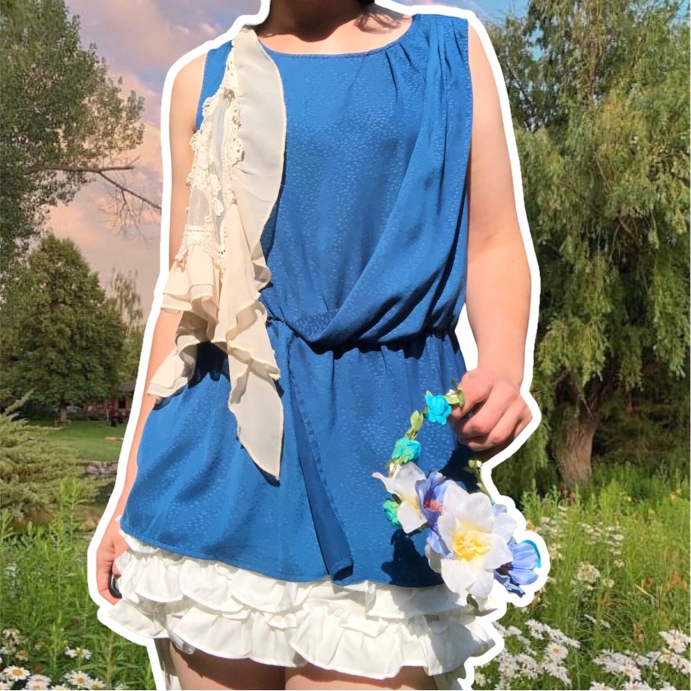 Mossimo Peacock Blue Romantic Tank Top with Elastic Gathered Waist, Size XL